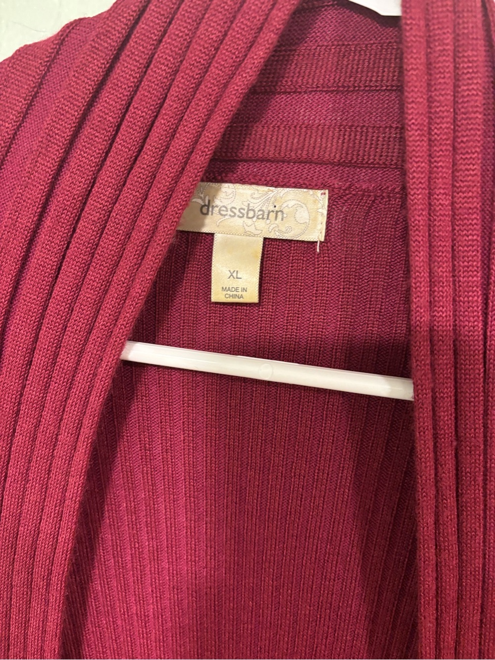 DressBarn Open-Front Ribbed Cardigan Sweater - Wine - Picture 3 of 4